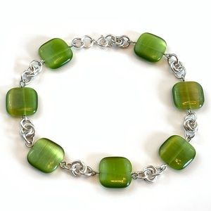 Sterling silver and green stone bracelet handmade